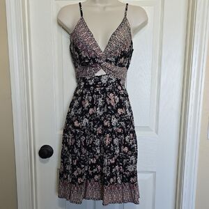 Angie Black and Pink Backless Floral Dress